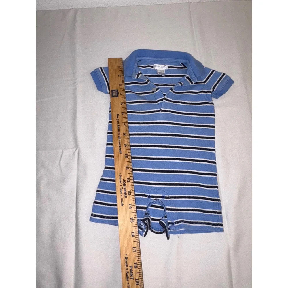 Ralph Lauren Baby Boys Blue Stripe Short‎ Sleeve Polo Romper 6M